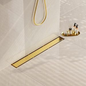 Customizable Gold Tile Insert Stainless Steel <strong>Linear</strong> Shower Drain for Bathrooms with Dual <strong>Function</strong> Cover - Product Image 2