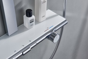 Panel de ducha termostático de primera calidad para uso en apartamentos, Control de botón pulsador, 4 Funciones, lluvia, estilo Piano, diseño suave incorporado - Product Image 4