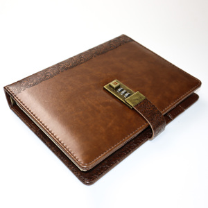 Custom Vintage Ring Binder <strong>Notebook</strong> Diary with Sewing Binding PU Leather Loose Leaf Lock Secret <strong>Code</strong> Planner