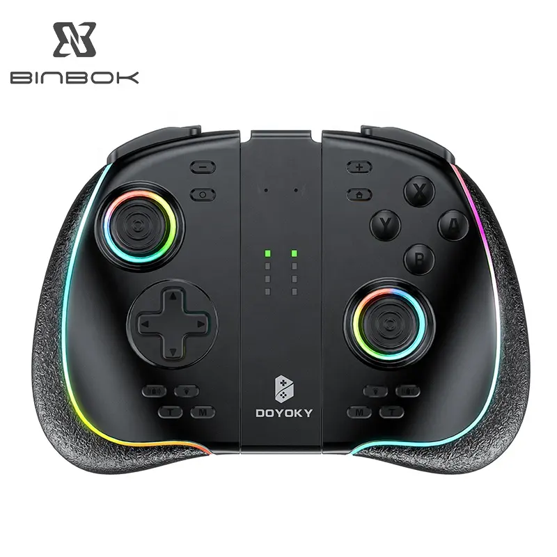 BINBOK/DOYOKY عصا تحكم عالية الجودة للتأثير بالألوان الأحمر والأخضر والأزرق RGB وحدة تحكم بديلة لوحة تحكم ألعاب لـ Nintendo Switch