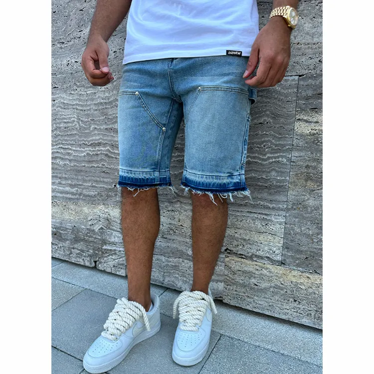 DiZNEW Custom 2022 Trendy Hommes Double Genou Panneau Short Bord Brut Ourlet Jean Carpenter Shorts Bermudas