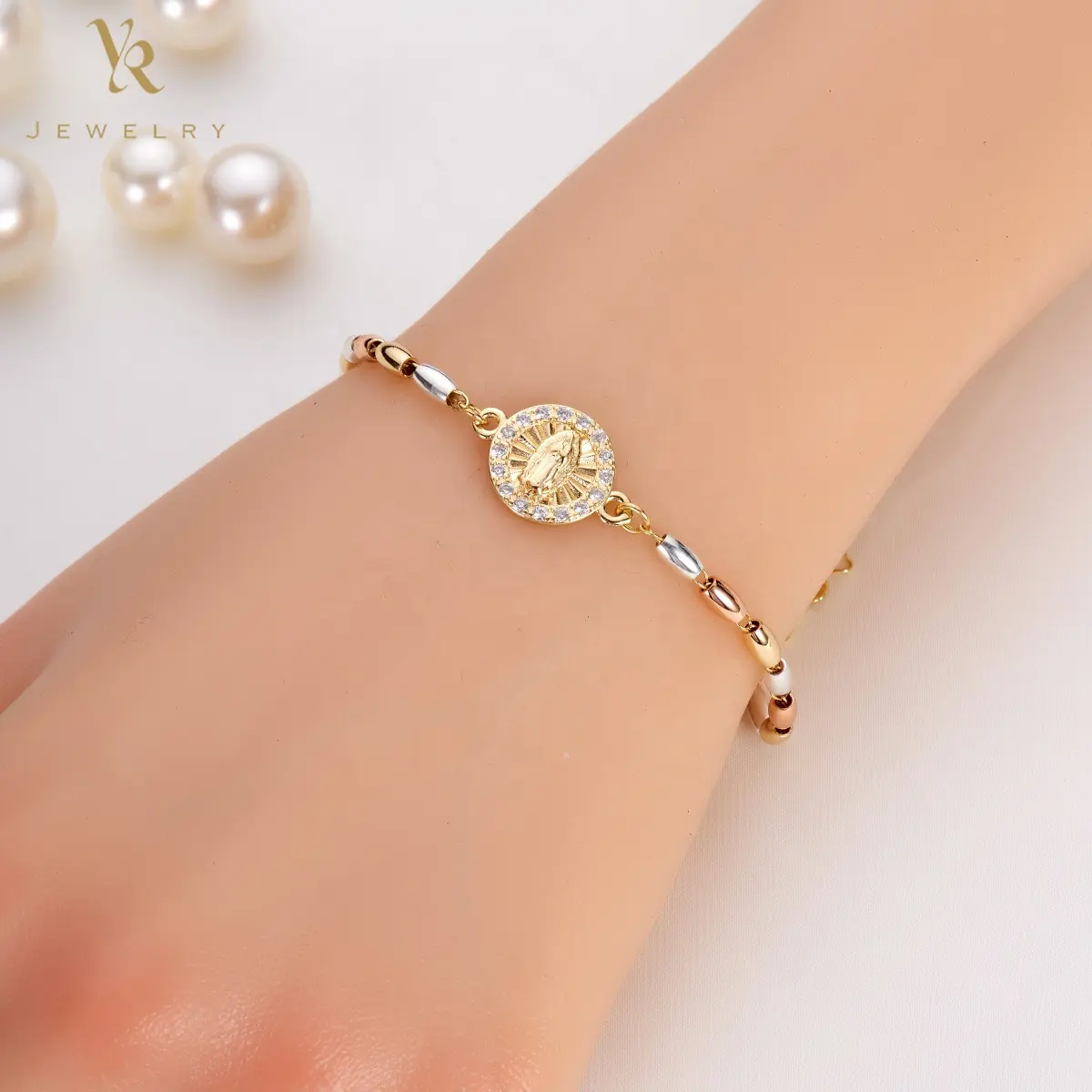 FB0204-brazalete De la Virgen María, chapado en oro De 24K, joyería, cuentas, abalorios