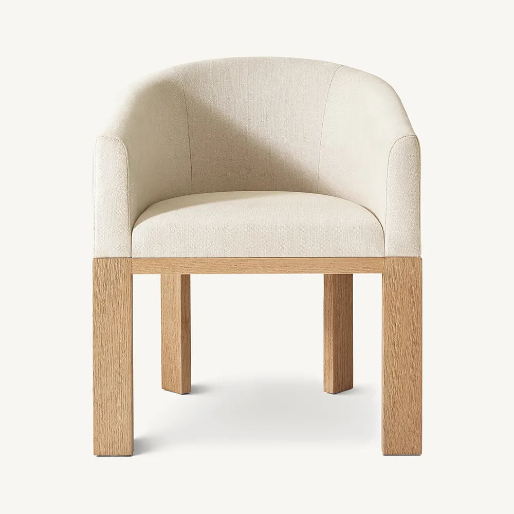 Sillón de comedor de roble tapizado moderno de mediados de siglo 2024, silla de comedor de madera maciza de tela