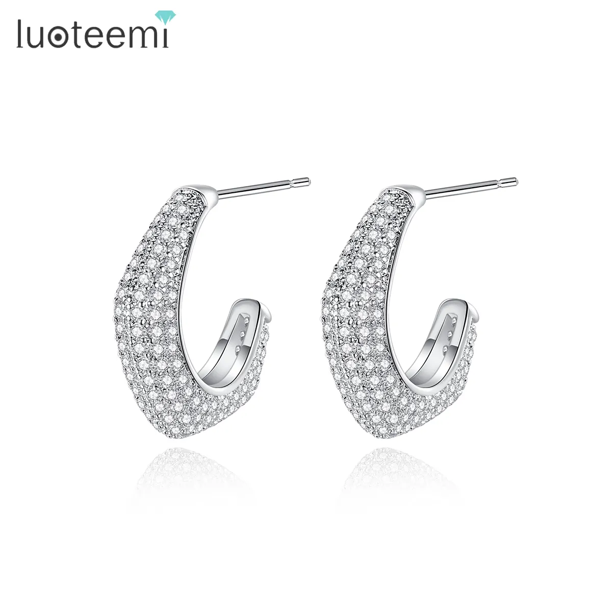 LUOTEEMI-pendientes de aro con zirconia cúbica para mujer, aretes, zirconia, circonita, zirconita, estilo moderno