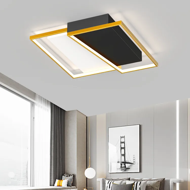 PUZHUOER Tres colores de luz Rectangular Sala de estar Hogar inteligente Lámpara de techo Control remoto Lámpara de techo LED