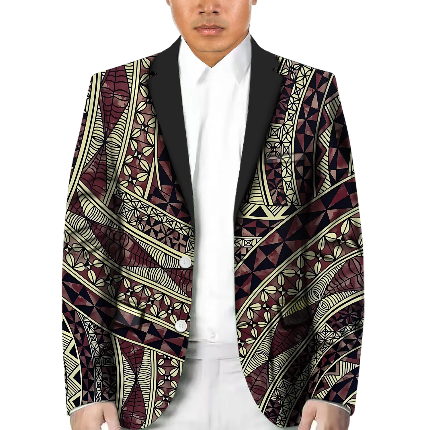 Toptan özel etnik tarzı Tonga kabile baskılı erkek rahat Blazer erkekler için polinezya erkek ceket takım elbise tek meme Blazers