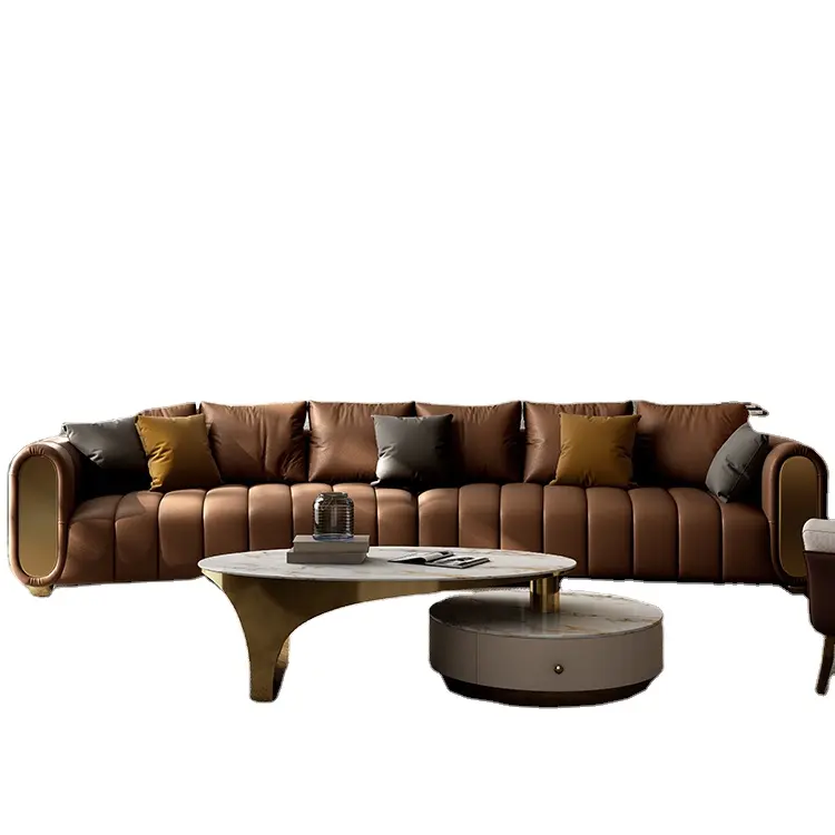 Итальянский легкий роскошный кожаный диван, высококачественный современный изогнутый первый слой из воловьей кожи для гостиной в большой квартире, новый диван