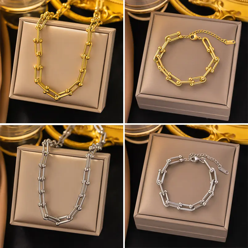 Placcato oro 18 carati nuovo Design bracciale in acciaio inossidabile gioielli collana a catena a forma di U a ferro di cavallo collana Punk geometrica per le donne