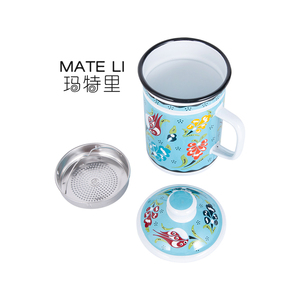 600ml Customized Logo Decal Printing Enamel Vintage Coffee Teacup Enamel Camping Mug <strong>Cup</strong> with Filter - Product Image 6
