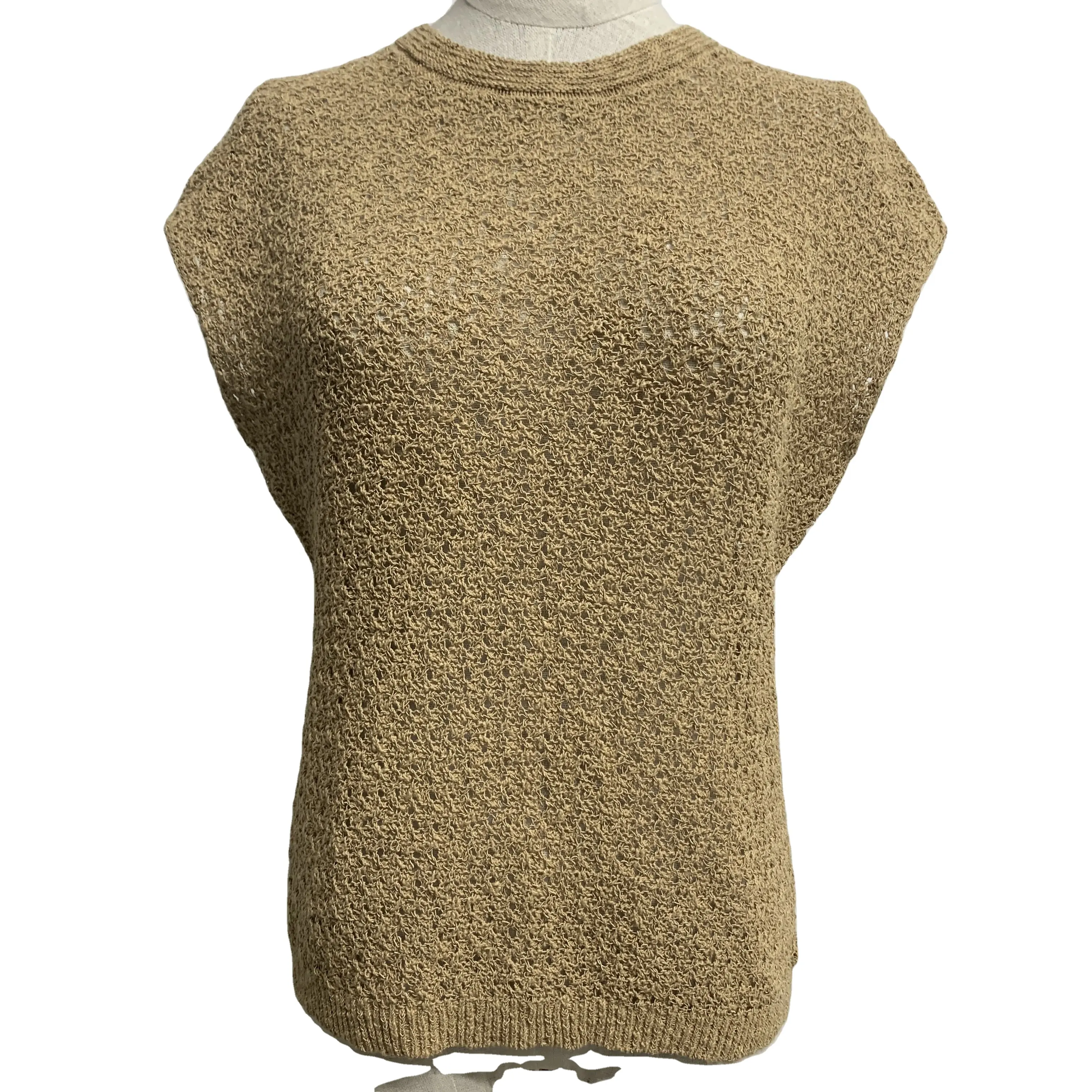 Camiseta unisex tejida a mano sin mangas de algodón vaquero de ganchillo de punto de alta calidad con cuello redondo de color sólido comodidad de moda