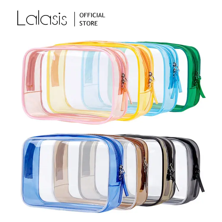 Lalasis Großhandel benutzerdefiniertes Logo durchsichtig klar make-up-Tasche kosmetische PVC-Tasche mit Reißverschluss Hautpflege Toilettenspülung Reisetasche