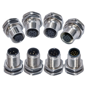 M12 A รหัสชายหญิง3 4 5 8 12 17ขาเสียบซ็อกเก็ตโลหะด้านหน้าโลหะด้านหลังล็อคยึดแผง Pcb ติด M12เชื่อมต่อ - Product Image 5