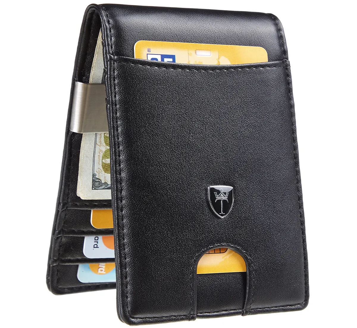 Amostra grátis Custom Slim Mens Rfid Bloking Bifold Titular do cartão de crédito Money Clip Wallet Leather