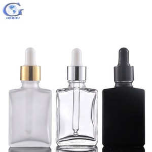 Bán buôn vuông rõ ràng Glass Pipette Serum chai 30ml tinh dầu hình chữ nhật Glass dropper chai với Pipette Đen cap - Product Image 1