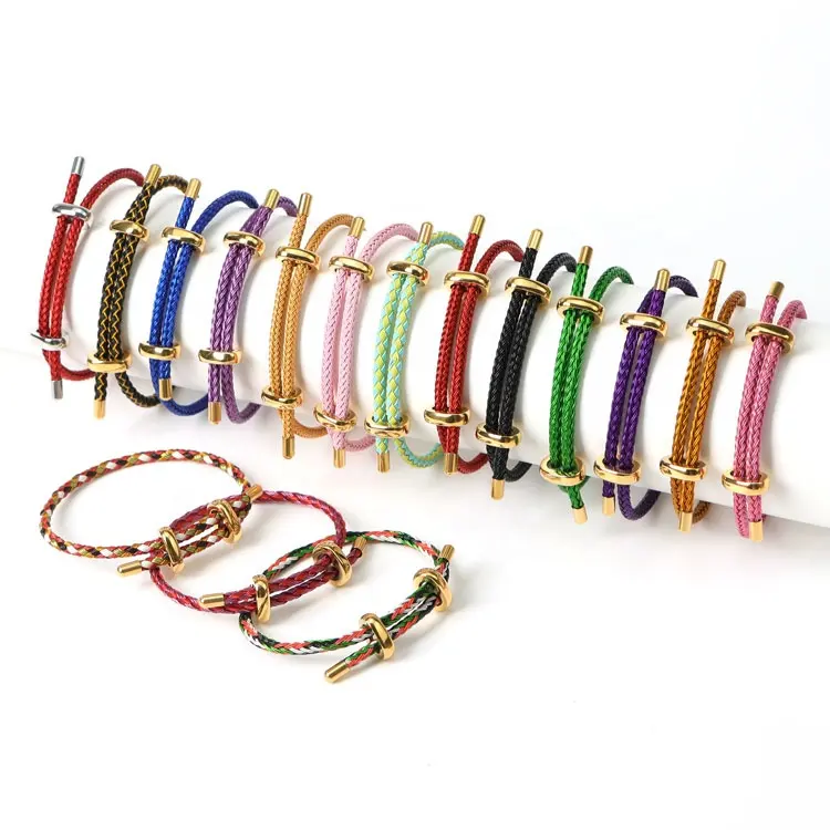 Hoge Kwaliteit Verstelbare Rvs Armband Multicolor String Gevlochten Draad Touw Armband Voor Vrouwen En Mannen