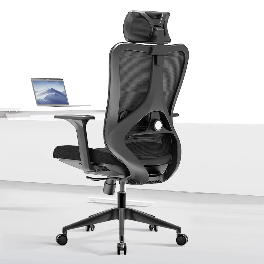 Silla giratoria de oficina de buena calidad, asiento negro de tela de malla para el personal