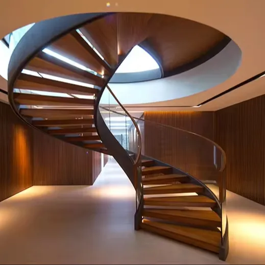 Escalera de madera para interiores, escaleras curvas, escaleras modernas de madera maciza