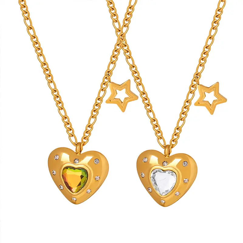 Vendita calda Vintage Love Interlock cuore pentagramma clavicola catena oro titanio acciaio colorato Cubic Zirconia collana girocollo