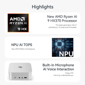 Beelink SER9 MINI PC AMD Ryzen AI 9 HX370 AI PC 32G LPDDR5X 7500MHz Dual M.2 PCIe 4.0 1TB Mini computer 4K HDMI Typ <span class=keywords><strong>C</strong></span> MINI Host