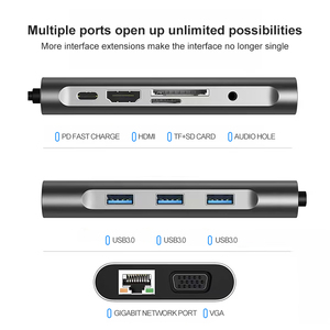 10合1集线器类型C至HDMI VGA适配器RJ45局域网以太网SD TF PD USB3.0 3.5毫米插孔音频视频USB c集线器计算机附件 - Product Image 5