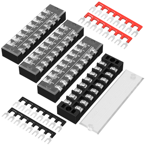 25A 600V Bloques de terminales de 8 posiciones Tornillo de bloque de terminales de doble fila Barra de bus de bloque de terminales de 8 vías con cubierta - Product Image 1