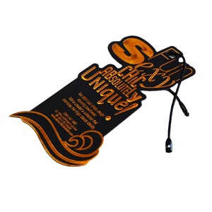 Fashion Custom Recyclable Luxury Embossed Die Cut Texture Paper Hang Tags Premium Black UV <strong>Printing</strong> Swing Tag With <strong>String</strong> Rope - Product Image 5