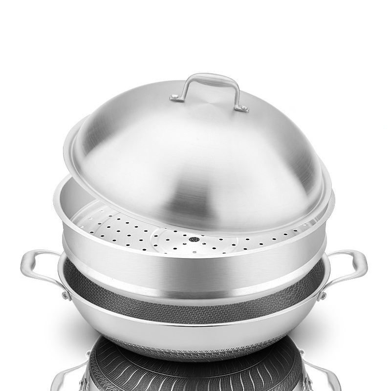 silver wok with lid steamer