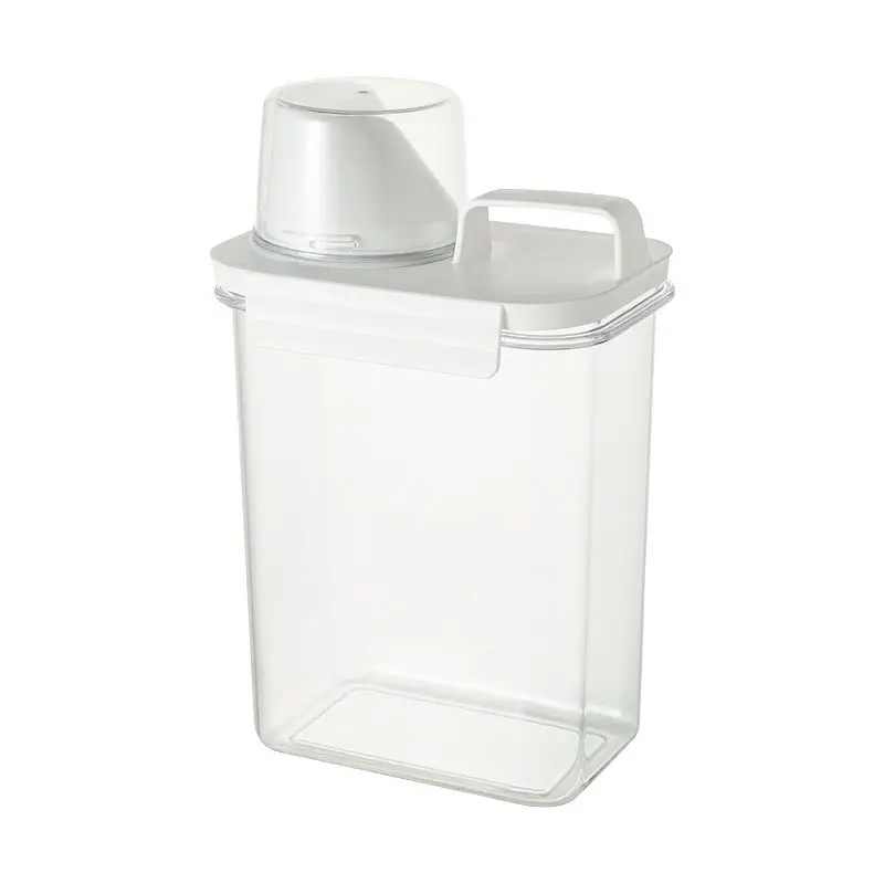 Detergente para ropa visual transparente con taza medidora, caja de almacenamiento de plástico para cocina a buen precio personalizada