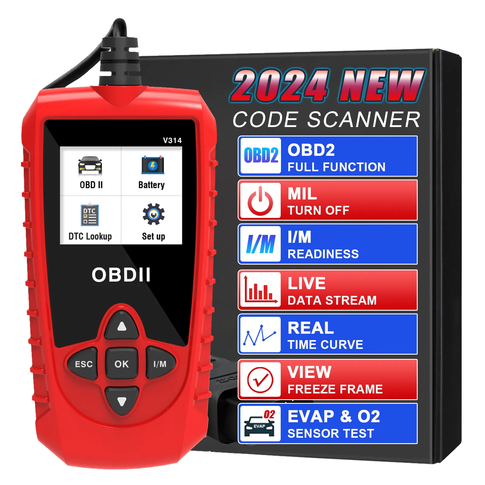 Neuer Fahrzeug-Tester V314 Auto-OBDII-Scanner Prüfmotorleuchte Autodefehlcodeleser Diagnosewerkzeug 12 V Spannung