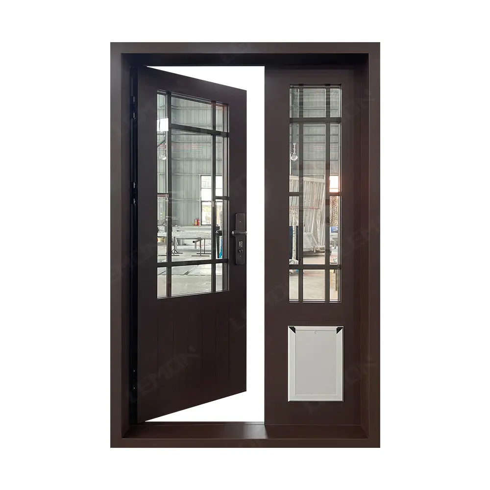 Hot Sale Security Exterior Aluminum Swing Doors with Little Pet Door Exterior Security Metal Swing Door