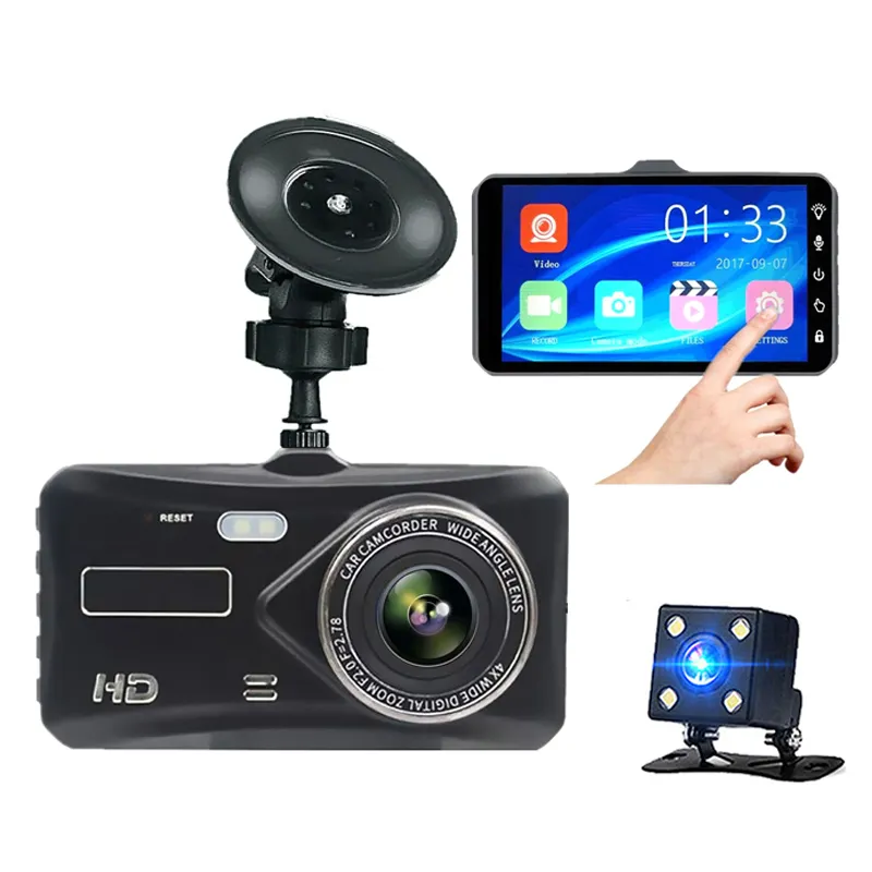 Câmera de ré de carro, 1080p 4.0 polegadas, lente dupla, dianteira e traseira, tela touch screen, ips, câmera de carro, gravador, venda imperdível
