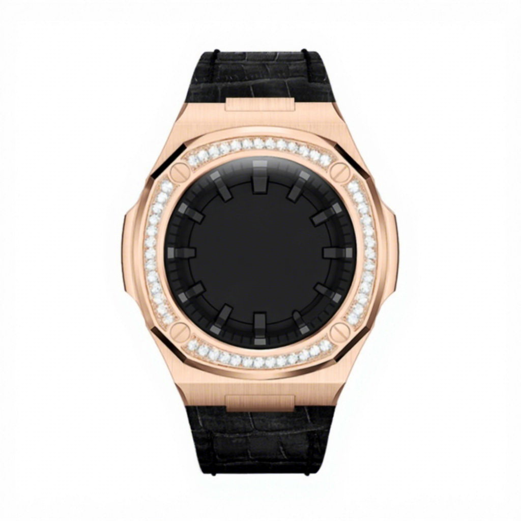 Rose gold case+ black leather band