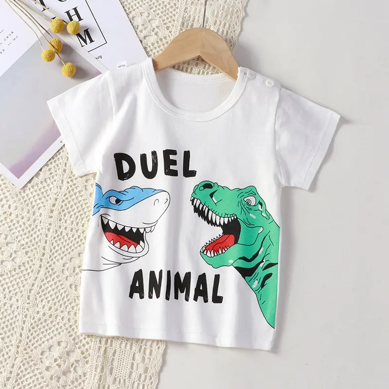 Camiseta con estampado de dibujos animados para niños y niñas, camiseta de manga corta de algodón, novedad de verano de 2022