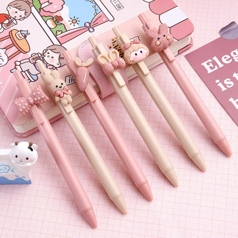 Hot Selling niedlichen Cartoon Bär Fox niedlichen Mädchen Design einziehbaren Gel Tinte Stift rosa niedlichen Gel Stift mit benutzer definierten Logo