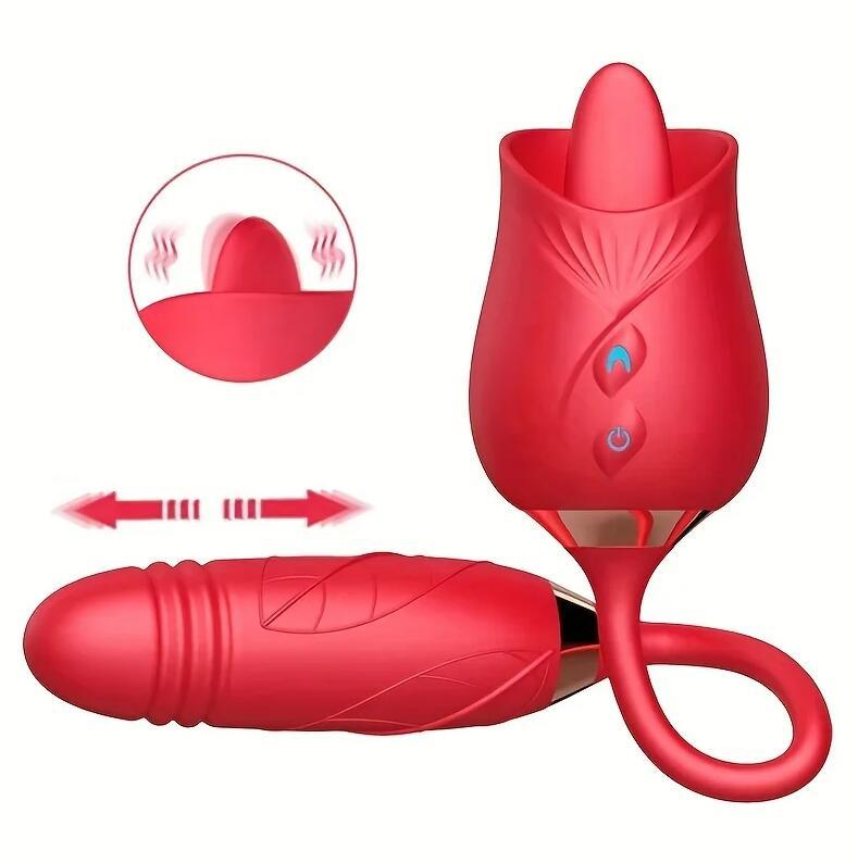 D0291-1 Rose licking & Thrusting vibrator, red