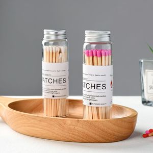 Fabrika özelleştirilmiş cam şişe maçlar mum maçlar renkli kafa ahşap Matchsticks aromaterapi mum kavanoz için
