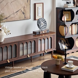 Meuble TV rétro français en bois massif Design moderne Stockage intégré Maison Salon et chambre à coucher Debout au sol Nouveau rétro - Product Image 4