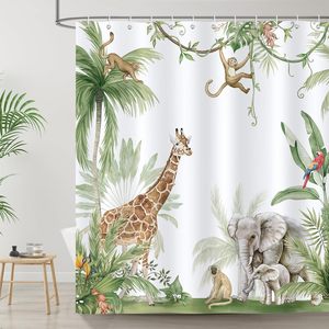 Rèm tắm 3D hình động vật rừng với móc treo, họa tiết hươu cao cổ, voi, khỉ, rừng nhiệt đới, trang trí nhà tắm, sản xuất tại Trung Quốc, có sẵn trong kho - Product Image 2