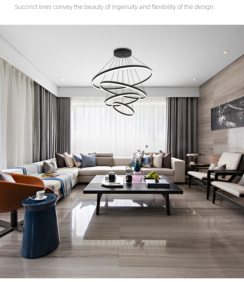 Modern nordic minimalist Restaurant living room decoration Aluminum Acrylic Circle Ring LED Chandelier