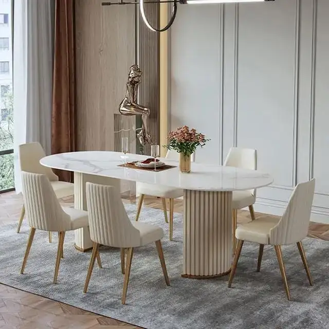 प्रकाश लक्जरी संगमरमर खाने की मेज और कुर्सी संयोजन घर साधारण पोस्ट-आधुनिक छोटे से अपार्टमेंट स्लेट नॉर्डिक अंडाकार डाइनिंग टेबल