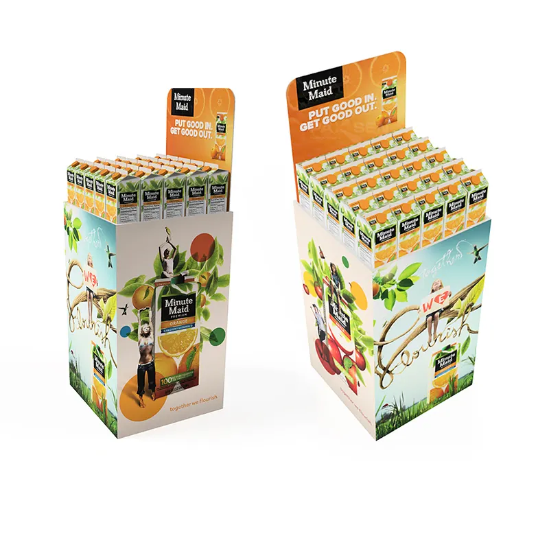 Carton ondulé personnalisé très vendu Jus de fruit boisson bacs à benne basculante présentoir en carton pour magasin de papier poubelle de supermarché