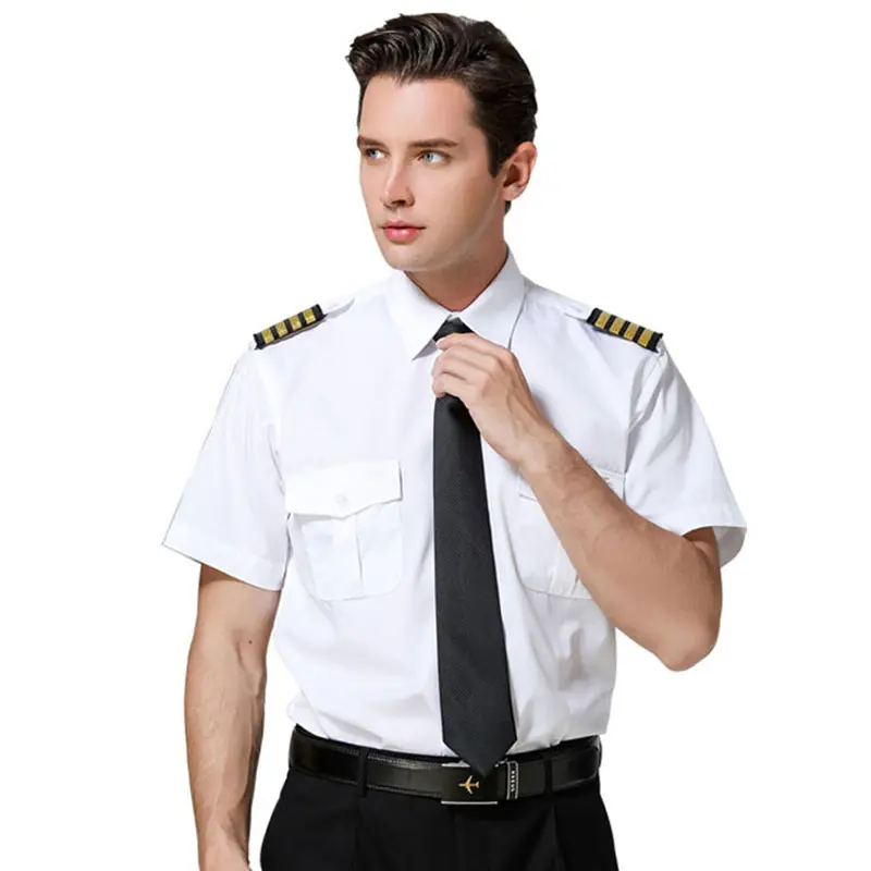 Ultima manica lunga e mezza manica con spalline attaccate camicie pilota da uomo uniforme produttore Logo personalizzato camicia pilota uomo