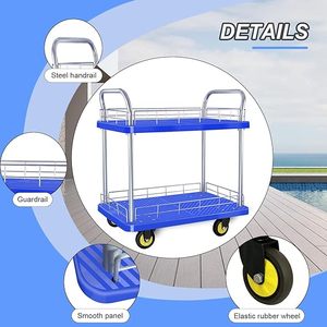 Fren 2 raf ile Platform el arabası ağır 880LBS plastik yardımcı malzeme arabası 35.43 "x 23.62" Platform sepeti Dolly depo hareketli - Product Image 2