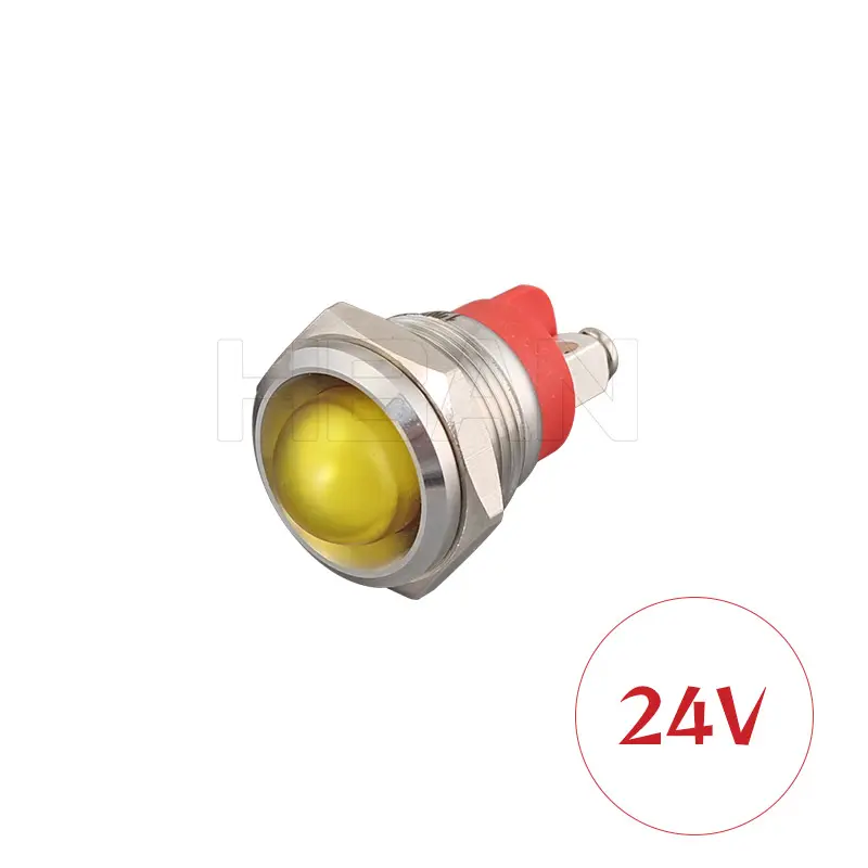 Mini luz indicadora de led piloto, à prova d' água 16mm, amarela, cabeça dupla parafuso, metal ip67 24v, luz de led