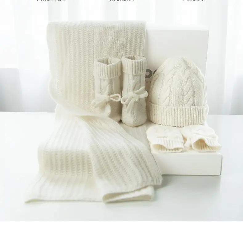 Conjunto de cobertor para bebê, conjunto de caxemira de tricô luxuoso para bebê, minhoca, luvas para sapatos e lenço