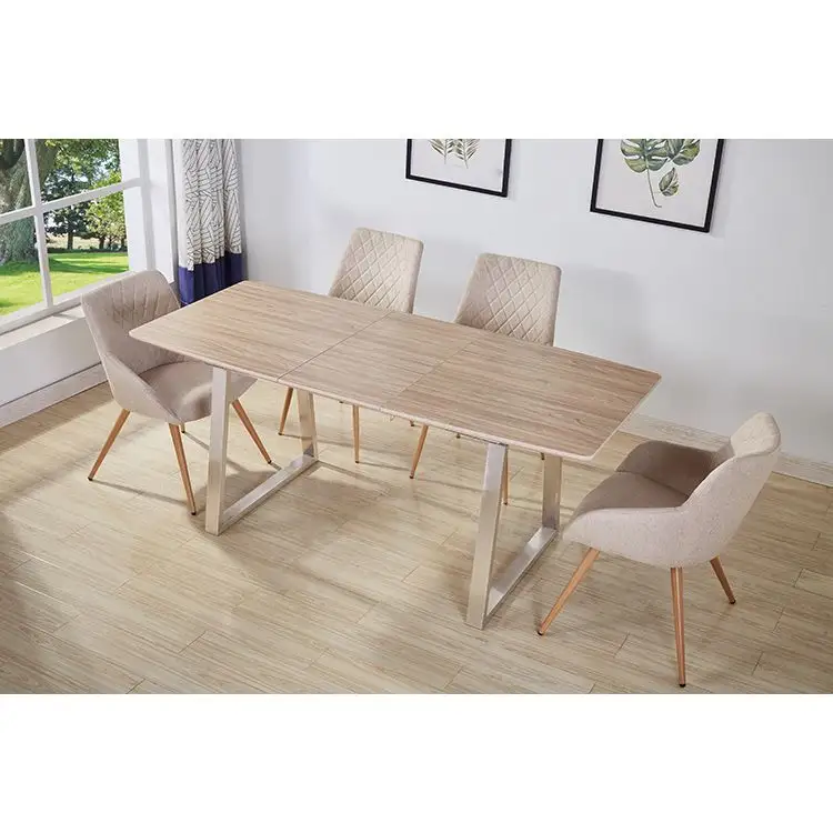 Mobília da sala de jantar cadeiras de casa barato malásia luxo epóxi extensível 4 índia moderna de aço inoxidável conjunto de mesa de jantar de madeira