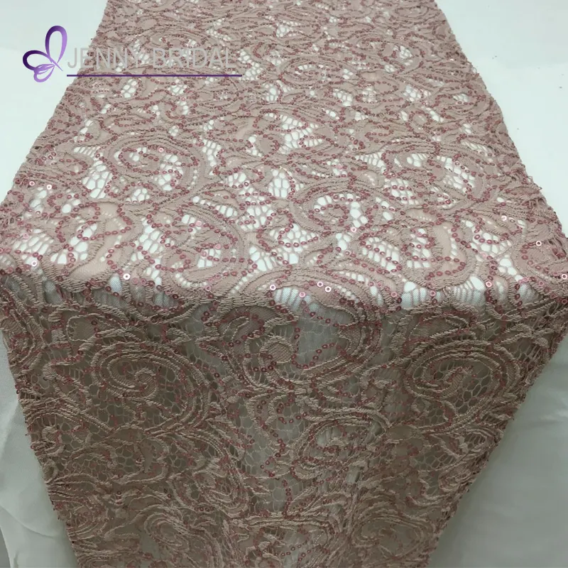 Tr023a fancy jenny noiva novo estilo, blush rosa químico renda corredores de mesa com lantejoulas