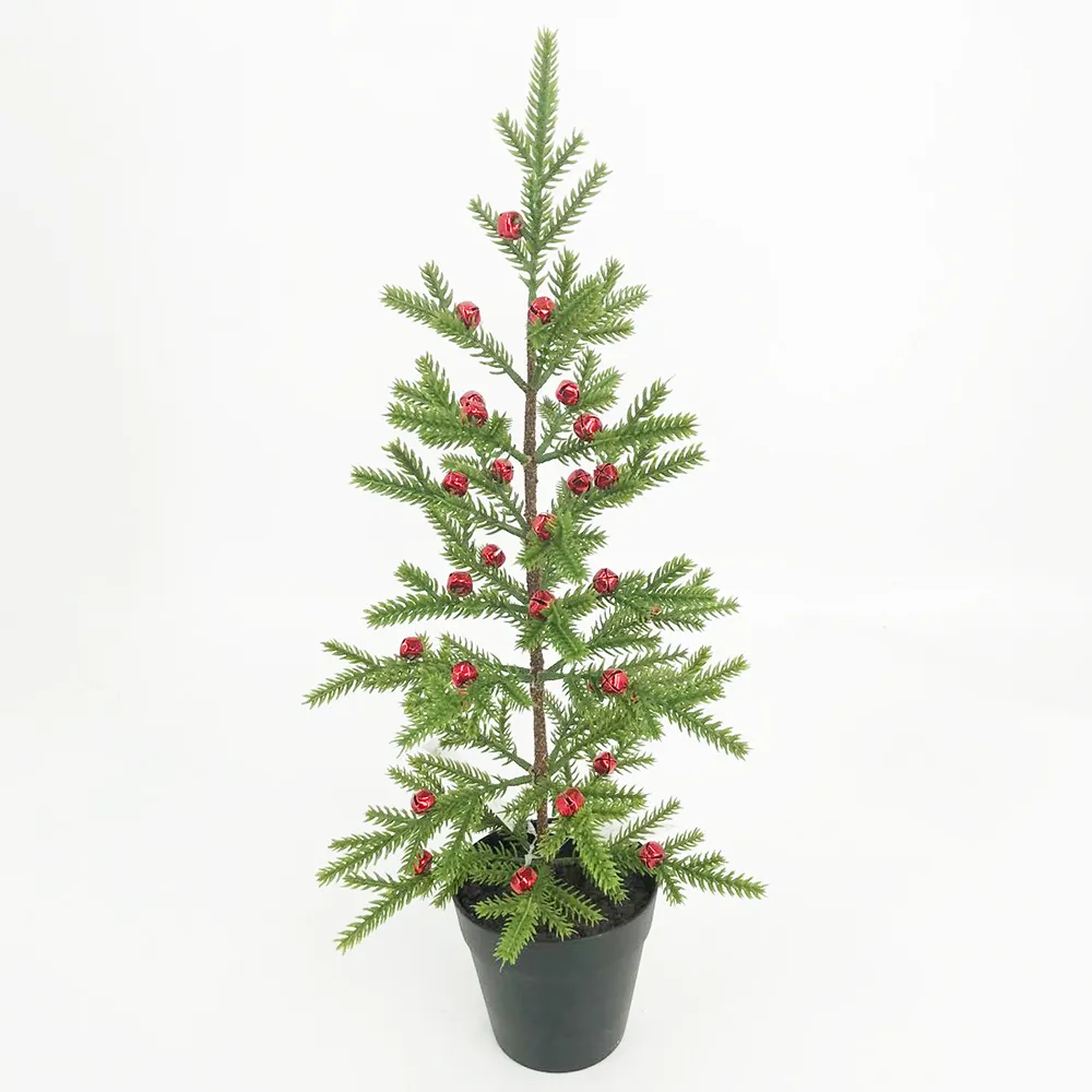 Piante bonsai piante artificiali in vaso per decorazioni natalizie foglie di Araucaria con campane vaso di fiori artificiali forniture floreali