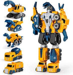 ロボット建設車両は、耐久性のあるコネクタを備えた子供のおもちゃのための5個の変換ロボットを設定します教育用STEMおもちゃ - Product Image 1