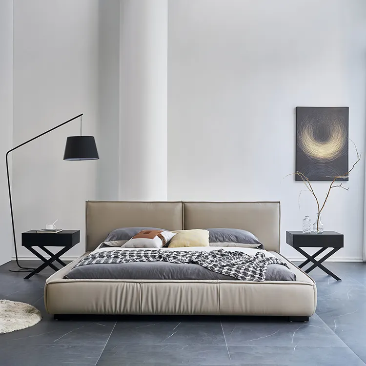 Tufted Low Profile Fabrik preis Linie Plattform Möbel Set Gepolsterte Doppelbett rahmen Betten für Schlafzimmer